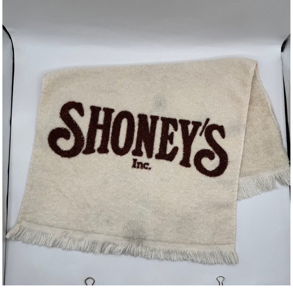 Shoney's Golf Towel Cream Brown Vintage Fringed Logo Restaurant‎ Promo